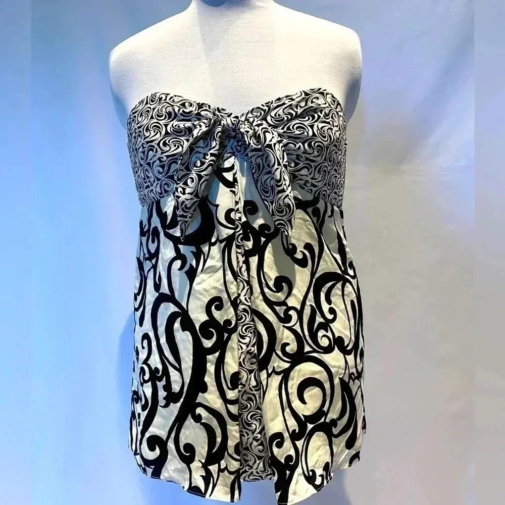 White House Black Market paisley silk strapless top, Size 10